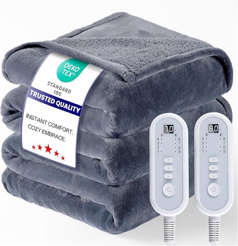 Heated Blanket Electric Queen Size 84"x90" with Dual Controls, Heating Blanket with Flannel & Sherpa