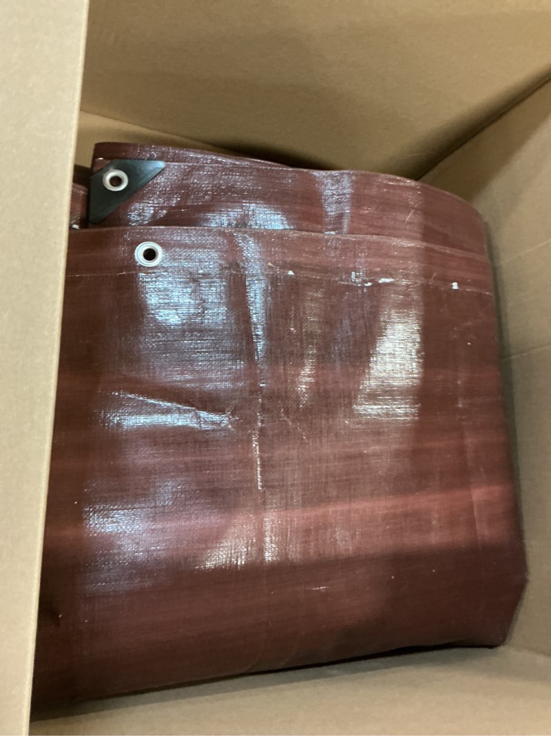 Condition photo showing Good Condition for CARTMAN Finished Size 10x20 Feet Extra Thick 20 Mil Brown Ultra Heavy Duty Poly Tarp, Multipurpose Protective Cover, UV Resistant, Waterproof Poly Tarpaulin with Reinforced Edges 10'×20' Brown/Brown 20mil