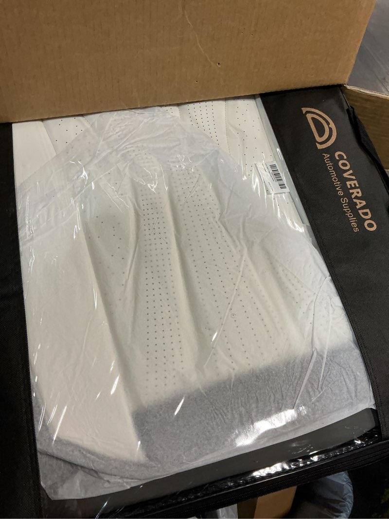 Condition photo showing Good Condition for Coverado Front Seat Covers, Luxury Leather Seat Covers for Cars, Automotive Seat Cover, Car Seat Protector Waterproof, Premium Car Seat Covers Car Seat Cushions Universal Fit for Most Cars (Gray&Pink) Gray&White FrontPair