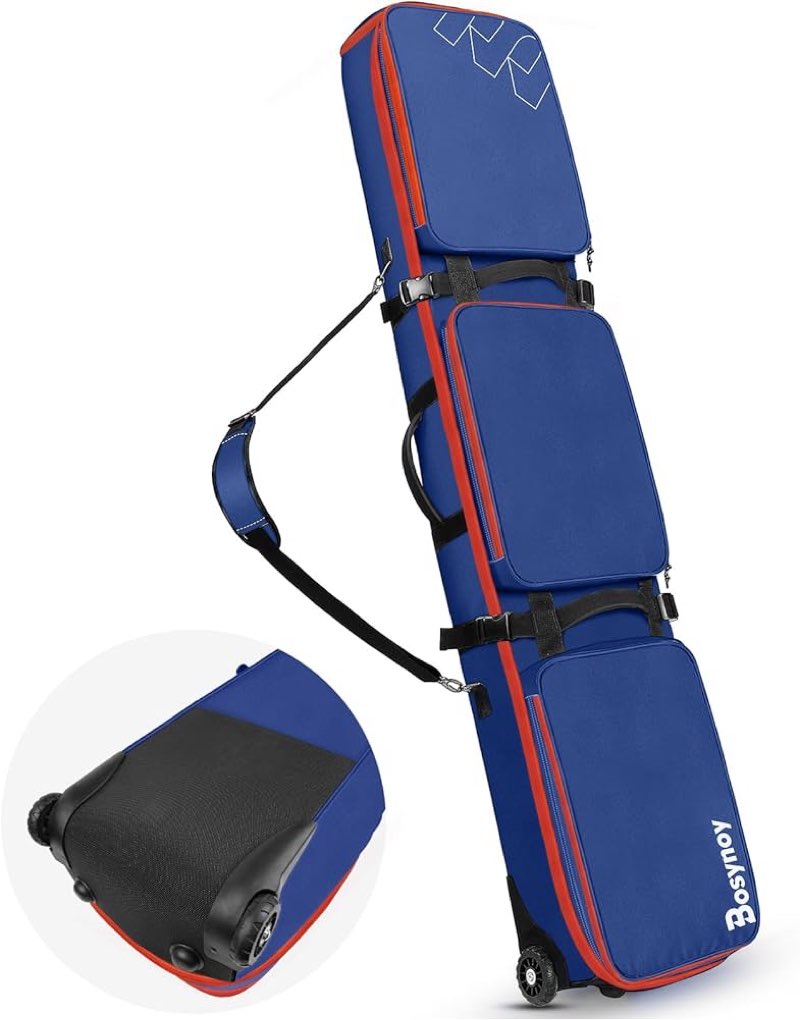 Bosynoy Snowboard Bag with Wheels, Extendable Ski Bags for Air Travel Length up to 175cm, Water Resistant Snowboard Travel Bags for Flying, Padded Ski Bag for Boots Up to Size 13, Helmet, Jacket, Pink Mixed Colors