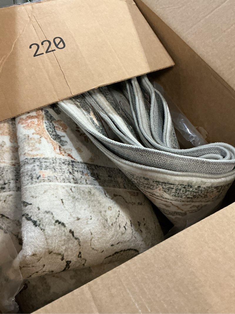 Condition photo showing Good Condition for area rug for living room - mechine washable non-slip vintage rugs for bedroom - low pile thin large floor carpet for dinning room home office (grey/green, 5'x7') grey/green 5' x 7' (rectangular)