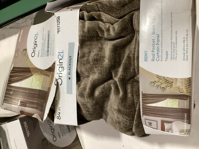 Condition photo showing As Is for origin 21 84-in taupe blackout interlined back tab single curtain panel