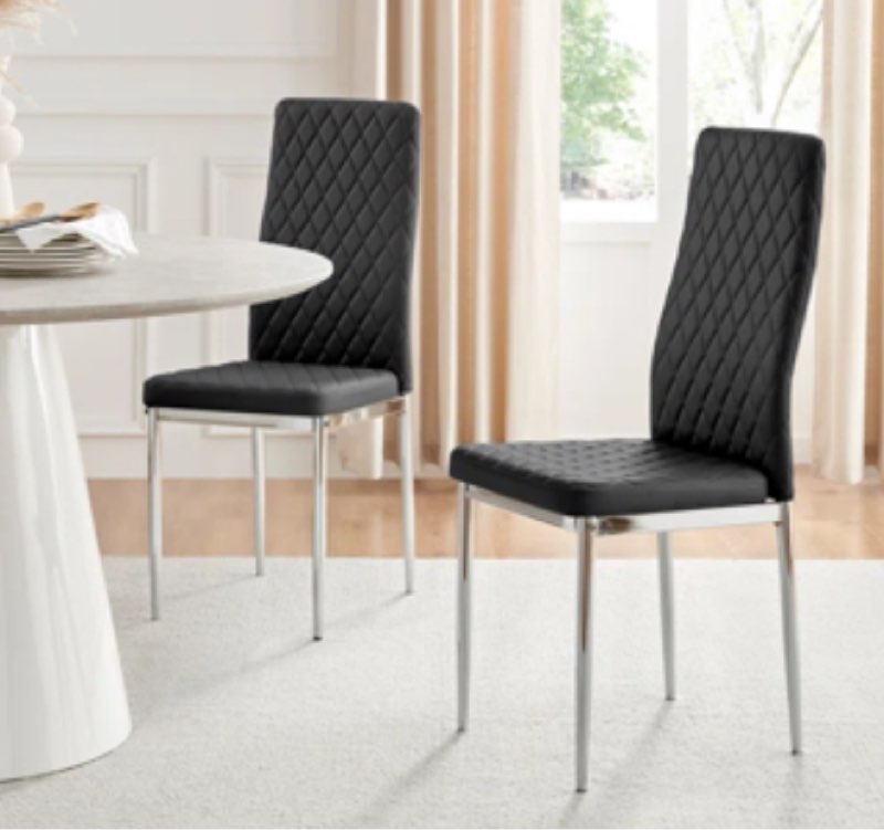  Morgan Hatched Faux Leather Sleek Metal Leg Luxury Dining Chairs (set of 4)