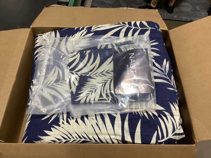 Condition photo showing Good Condition for nautica - full/queen comforter set, 100% cotton reversible bedding with matching shams, tropical bedding essentials (marina leaf navy/white, full/queen) full/queen marina leaf navy/white