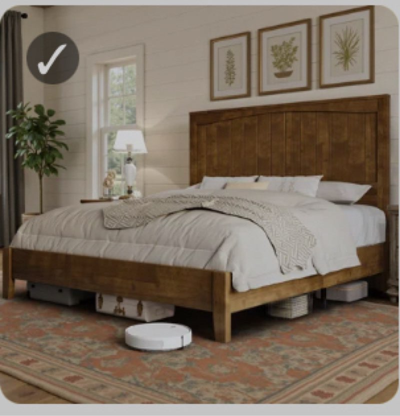 48.4" Solid Wood Bed Frame With Panel Headboard