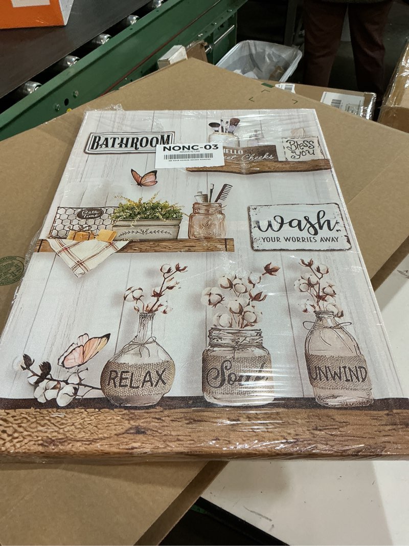 Condition photo showing New/Like New for Framed Farmhouse Bathroom Wall Art Pictures Rustic Bathroom Flower and Butterfly Canvas Prints Country Bathroom Poster Soak Relax Unwind Bathroom Home Wall Decor 16x24in Canvas 24"L x 16"W