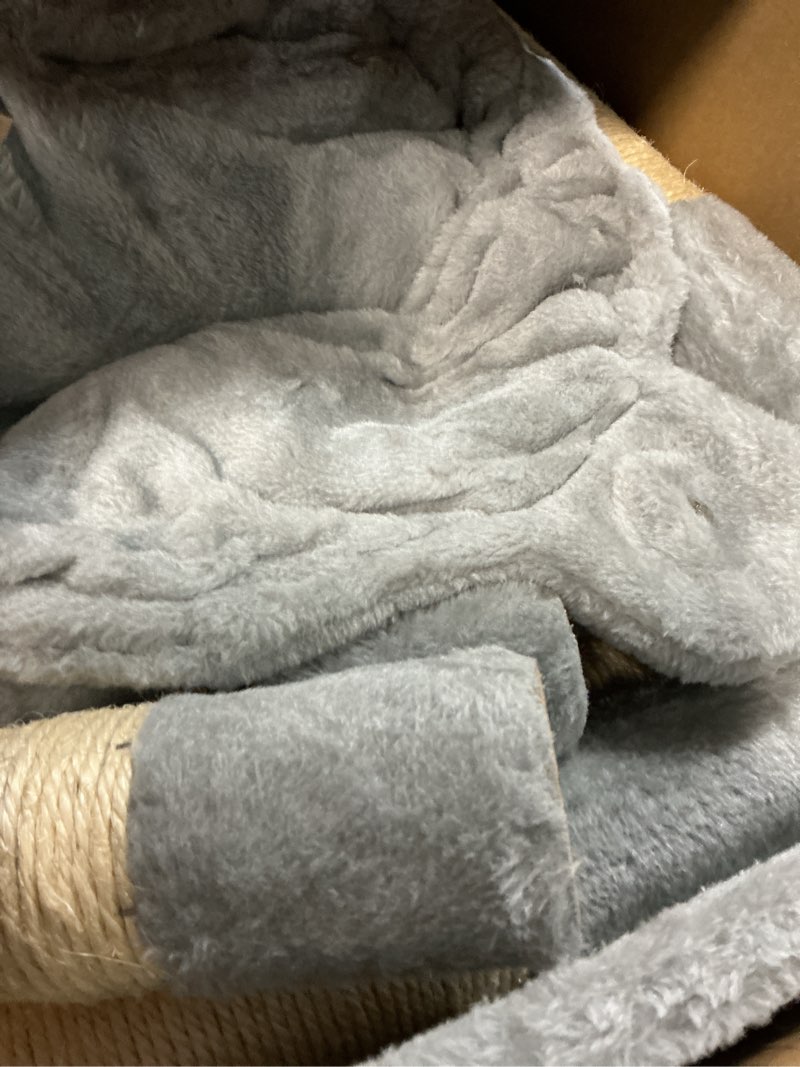 Condition photo showing As Is for hey-brother 58'' multi-level cat tree condo furniture with sisal-covered scratching posts, 2 plush condos, hammock for kittens, cats and pets light gray mpj013w