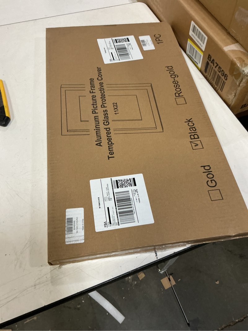 Condition photo showing New/Like New for Vivelove 11x22 Metal Picture Frame, Black Aluminum Picture Frames with Tempered Glass, Wall Mounting Horizontally or Vertically, Simple and Elegant Decor for Wall-1Pack 11x22-1P Black