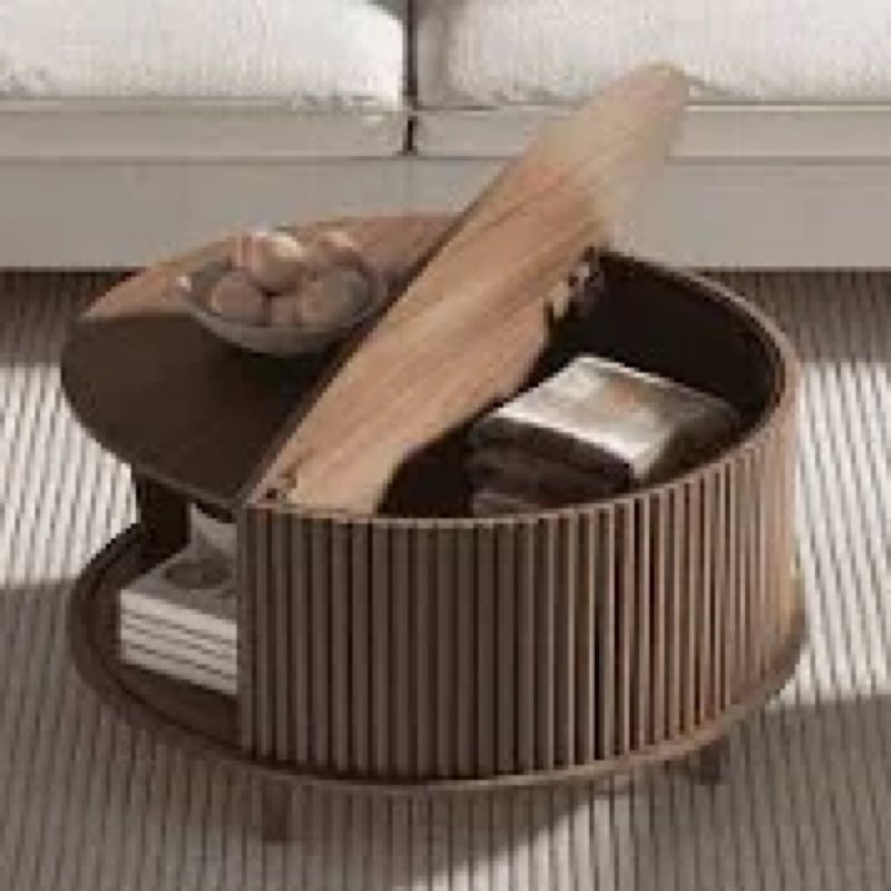 31.5" modern round coffee table with 360° curved sliding door.