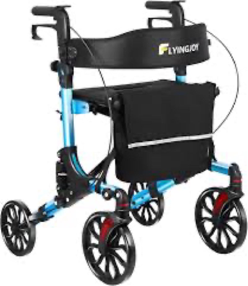 lightweight upright rollator walker all-terrain foldable with seat and adjustable height backrest, 3