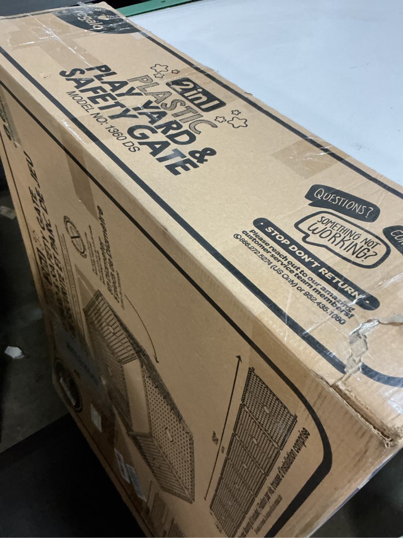 Condition photo showing As Is for Regalo Plastic 192-Inch Super Wide Adjustable Baby Gate and Play Yard, 4-in-1, Bonus Kit, Includes 4 Pack of Wall Mounts Gray