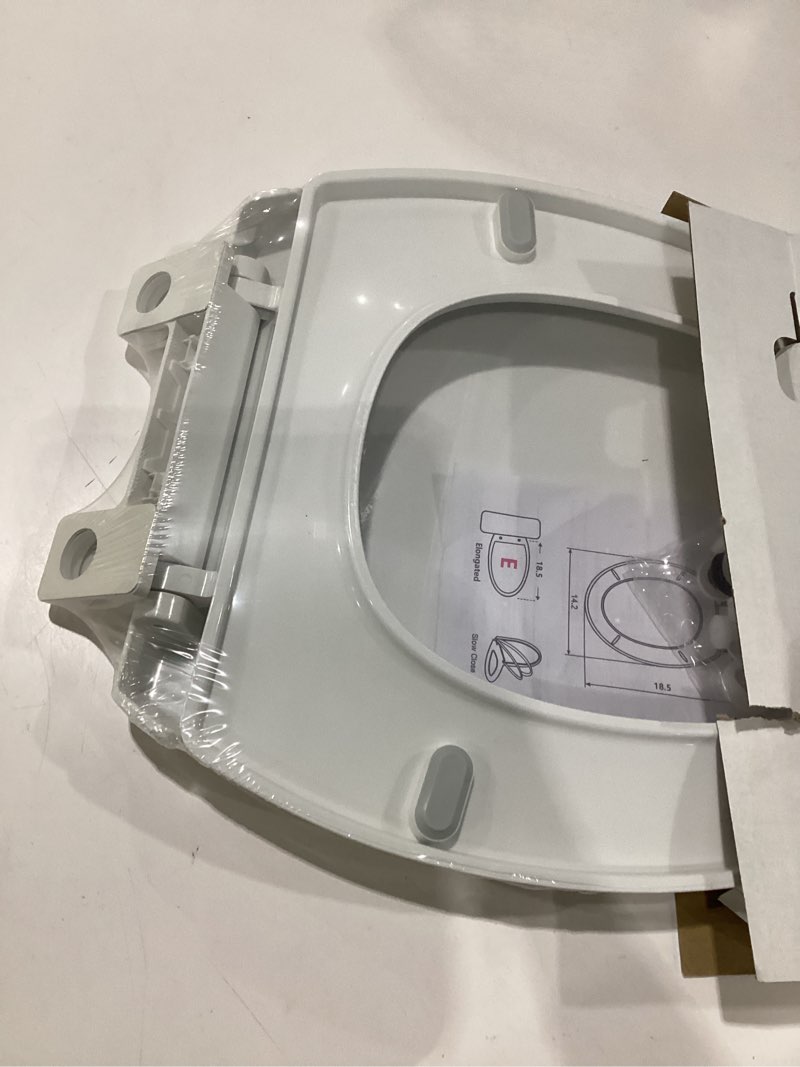 Condition photo showing Good Condition for elongated toilet seat, 18.5” soft/slow close oval (oblong) toilet seat for elongated toilets, no-slam quiet-close lid, easy-to-install & clean, durable never-loosen white plastic seat white elongated(oval)