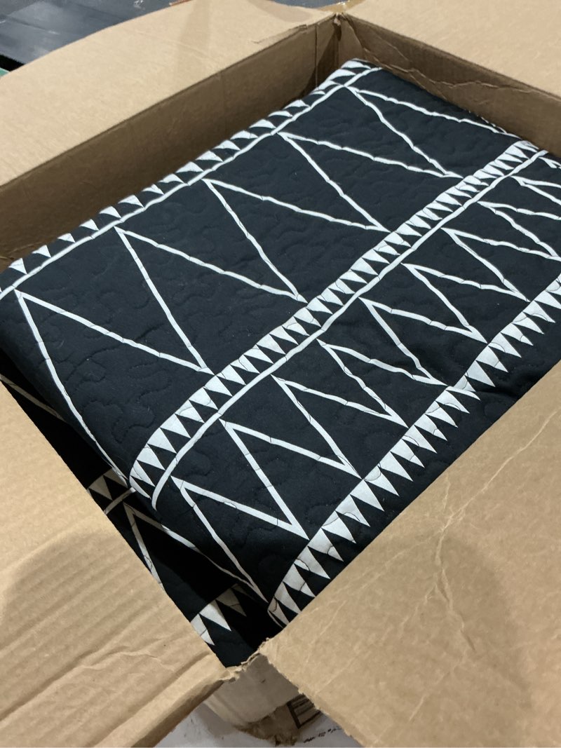 Condition photo showing As Is for andency black twin quilt set, 2 pieces boho lightweight soft striped bedspread for all season (68"x86"), printed bohemian polyester reversible coverlet comoforter sets 03 - black twin (68*86 in)