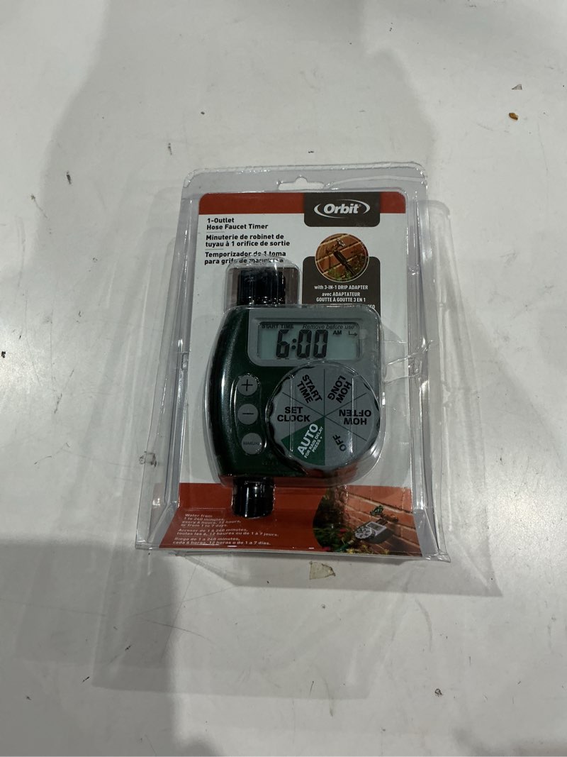 Condition photo showing As Is for orbit programmable 1 zone digital water timer