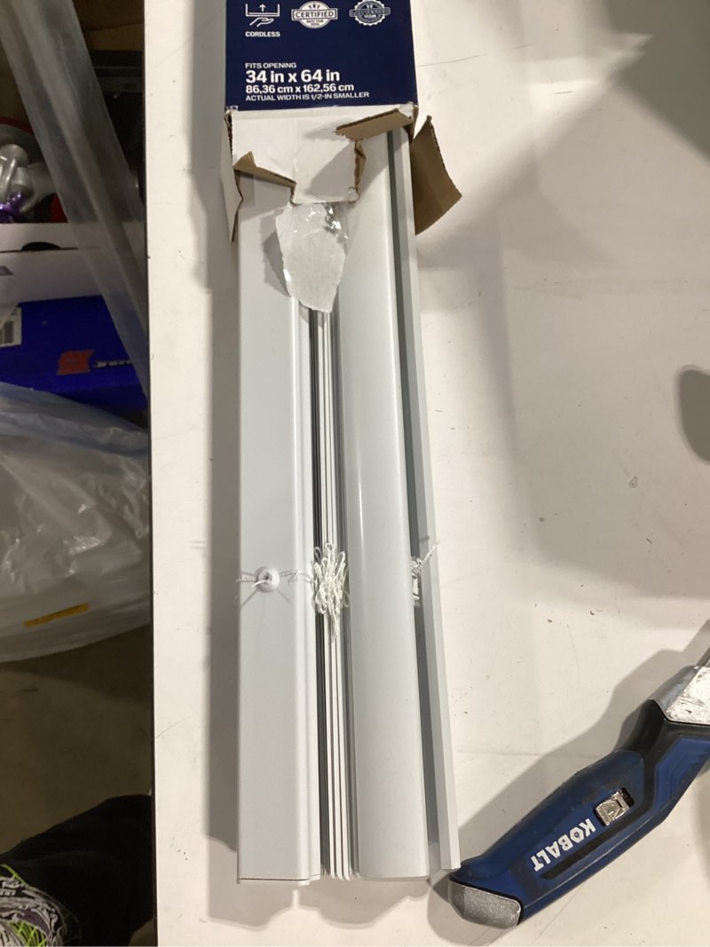 Condition photo showing Good Condition for project source light filtering 1-in slat width 34-in x 64-in cordless white vinyl light filtering mini-blinds