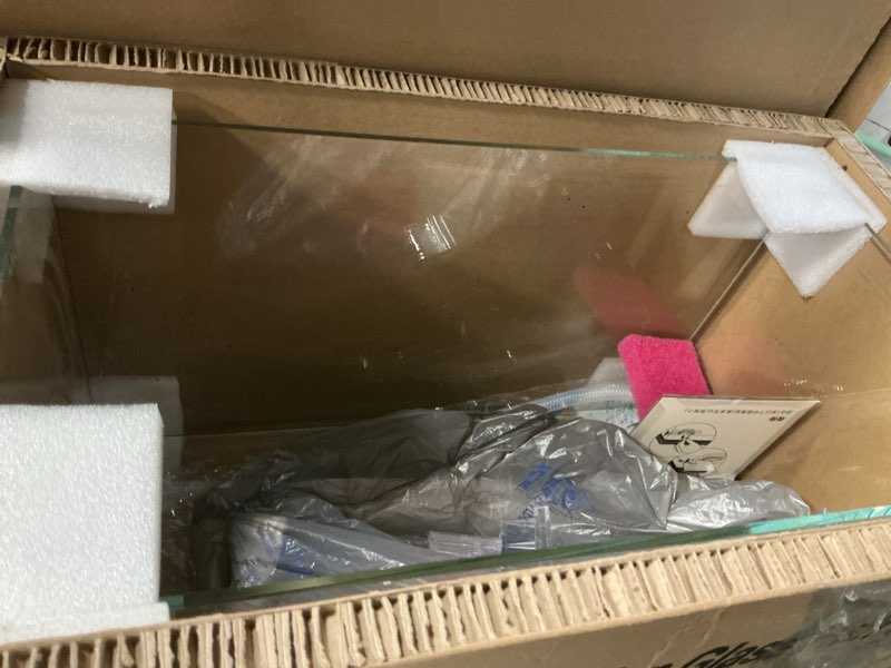 Condition photo showing As Is for 10 Gallon Ultra Clear Glass Fish Tank, Rimless Low Iron Aquarium for Betta/Nano/Goldfish/Snail/Shrimp, Big Fish Tank & Cover Set & Feeding Ring & Cleaning Tools