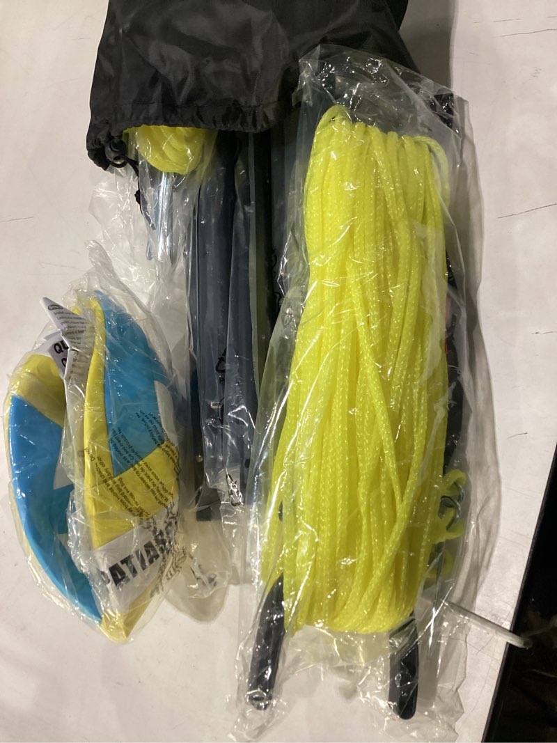Condition photo showing New/Like New for outdoor volleyball net set for backyard & beach, 32ft regulation size, easy setup adjustable height poles, portable net system with pu volleyball, pump & carry bag a-yellow