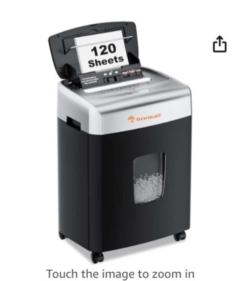 Bonsaii Paper Shredder for Office, 120-Sheet Autofeed Heavy Duty Shredder for Home Office Use, 30 Minutes/Micro Cut/P-4 High Security Level/6 Gallon Large Bin