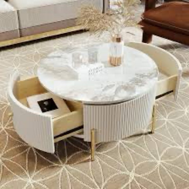 31.5'' Modern Round Coffee Table with 2 Large Drawers Storage Accent for Living Room Apartment, Black Black 31.5''