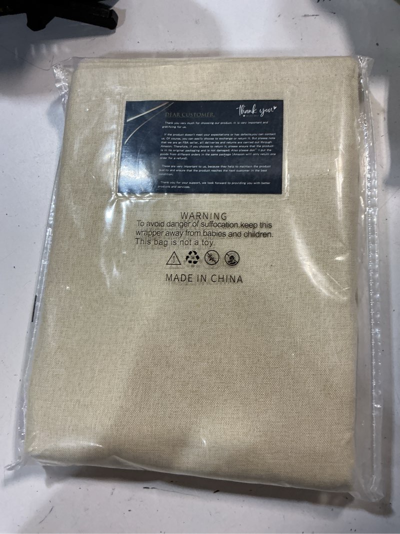 Condition photo showing New/Like New for beige linen blended curtains - back tab window treatments panels drapes for living room/bedroom, elegant light filtering semi sheer (set of 2, 50" x 84", light yellow) 50"w x 84"l (pack of 2) light yellow