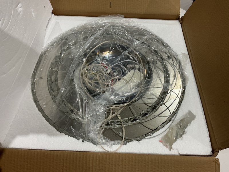 Condition photo showing As Is for modern crystal chandeliers led chandelier fixtures 3 rings round diy pendant lighting stainless steel adjustable chandelier ceiling light for dining room bedroom living room (3 colors) 234round-3 colors