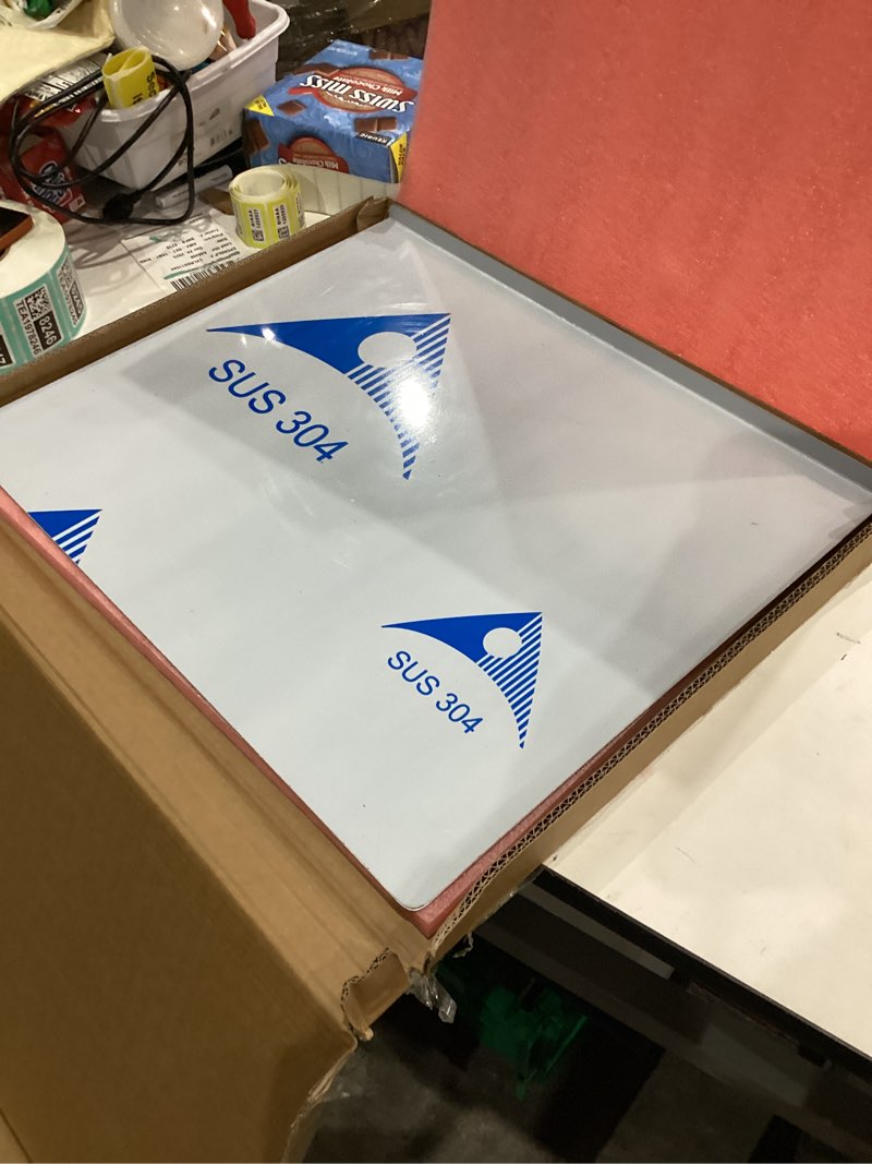 Condition photo showing Good Condition for Stainless Steel Cutting Boards for Kitchen,304 Stainless Steel Chopping Boards with Lip and Non-slip silicone pad for Countertop Cutting Meats Fruits,Easy To Clean(19.6 * 23.6 * 0.06inch) 19.6"L x 23.6"W