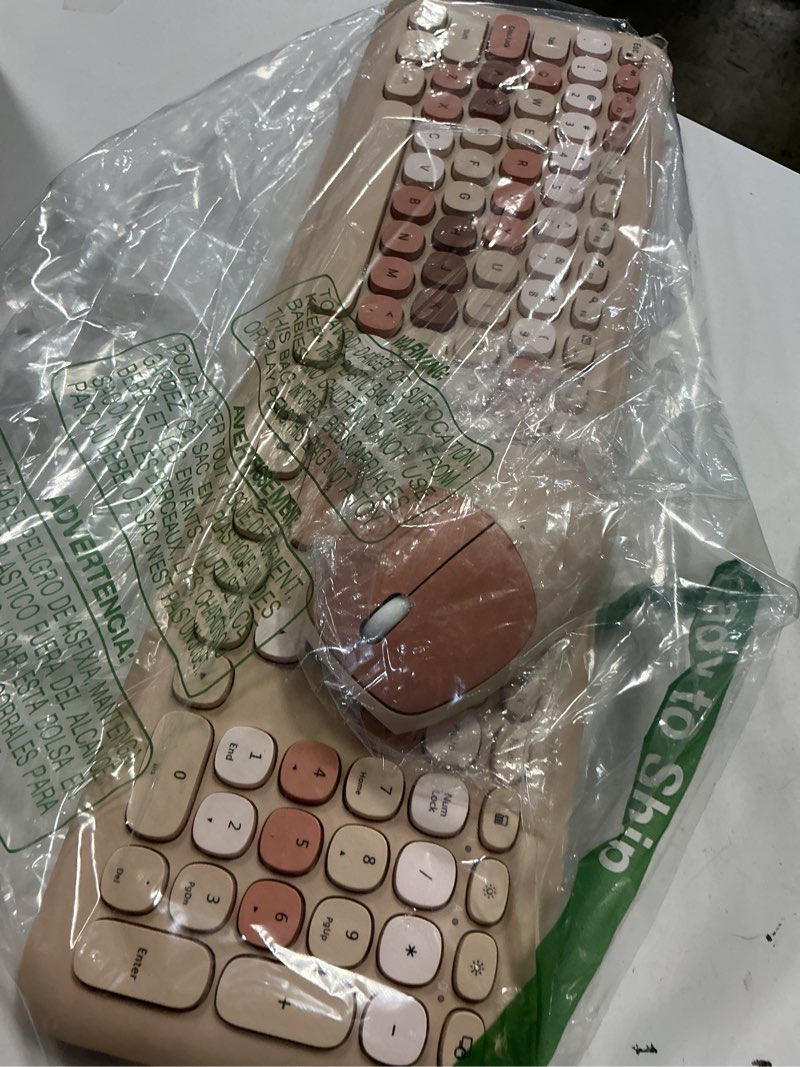 Condition photo showing Good Condition for wireless keyboard and mouse combo, colorful ergonomic full size retro low-noise keyboard with cute keycaps, compatible with windows, pc, perfer for home and office keyboards (brown)