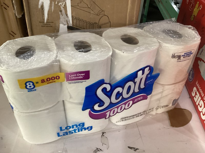 Condition photo showing New/Like New for scott 1000 toilet paper, 8 rolls, septic-safe, 1-ply toilet tissue regular 1000 sheets (pack of 8)