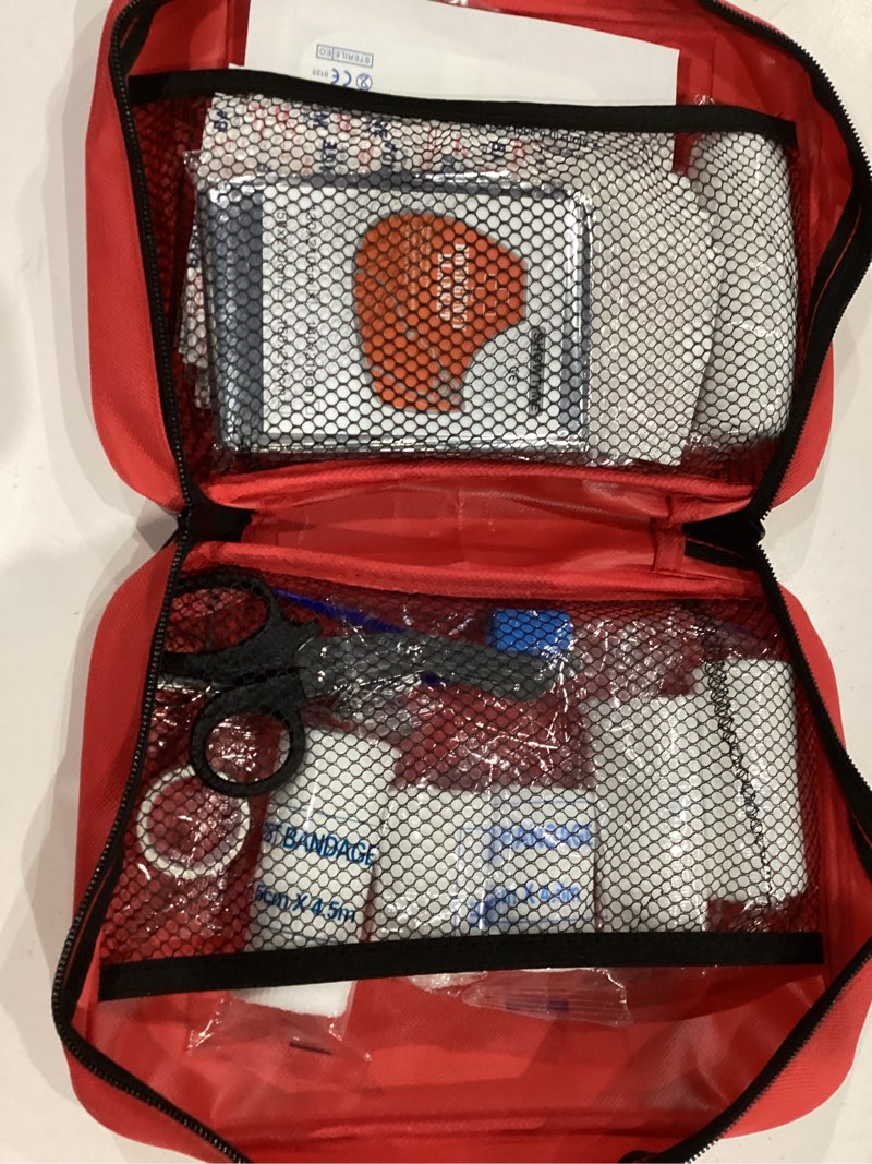 Condition photo showing Good Condition for similar )), premium waterproof compact trauma medical kits for any emergencies, ideal for home, office, car, travel, outdoor, camping, hiking, boating (red)