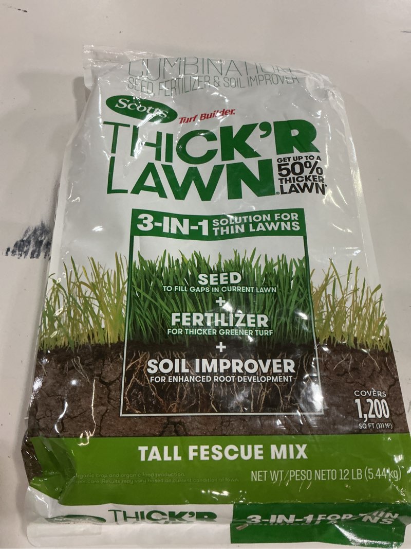 Condition photo showing New/Like New for Scotts Turf Builder Thick'R Lawn Grass Seed, Fertilizer and Soil Improver Tall Fescue Mix12lbs