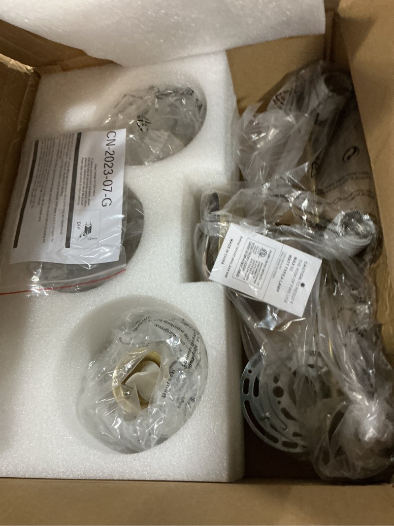 Condition photo showing As Is for 3 Light Bathroom Vanity Light, 20" Brushed Gold Bathroom Light Fixtures Over Mirror with Milky White Glass Globe Shade, Mid Century Modern Brass Wall Sconces, E26 Socket 3-Light Gold & Milky White Glass