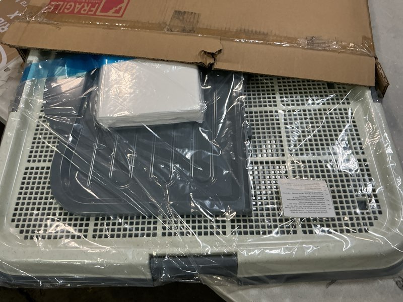 Condition photo showing Good Condition for Dog Pee Pad Holder with High Wall, Large Puppy Potty Training Tray with Mesh Grid & Splash Guard, 23.6” x 23.6” Indoor Dog Litter Box, Includes 4 Disposable Pee Pads Extra Large 23.6*23.6 inch