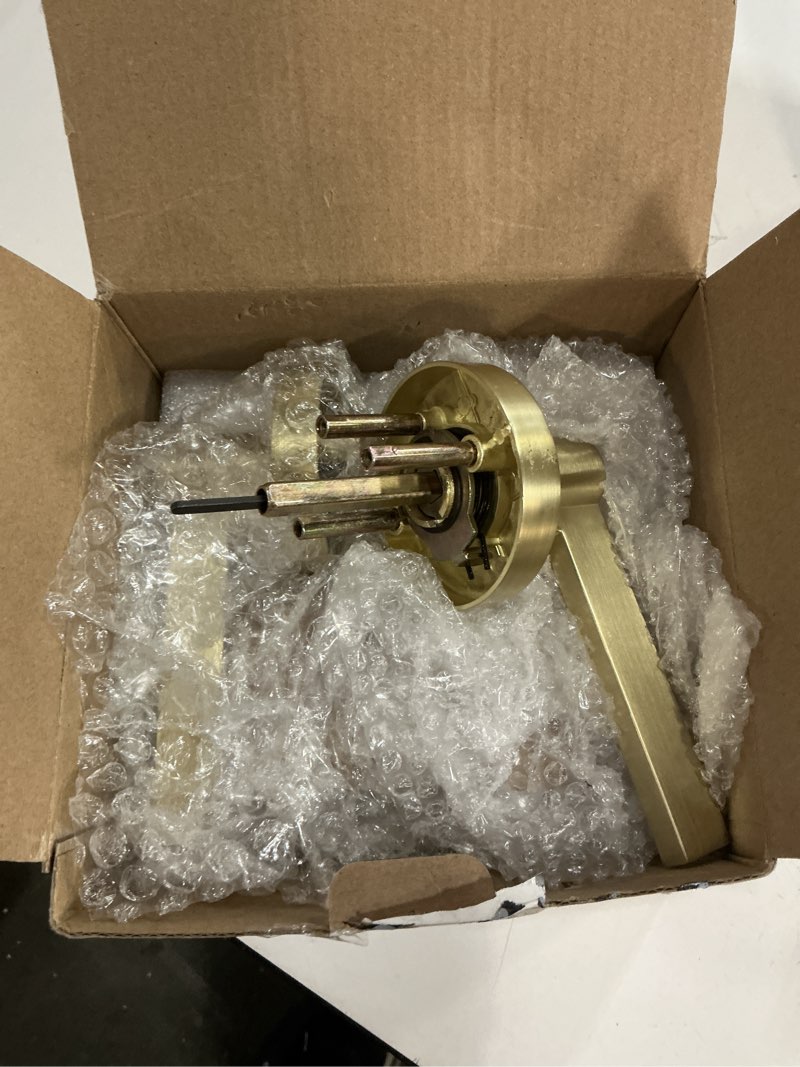 Condition photo showing Good Condition for Karlstone 2 Pack Gold Door Handle, Round Shape Door Knobs,Interior Bathroom Door Handles, Brushed Gold Privacy Door Knobs, Satin Brass Door Lever for Bedroom,Easy Installation 2 Pack Privacy Lock(Keyless) Gold