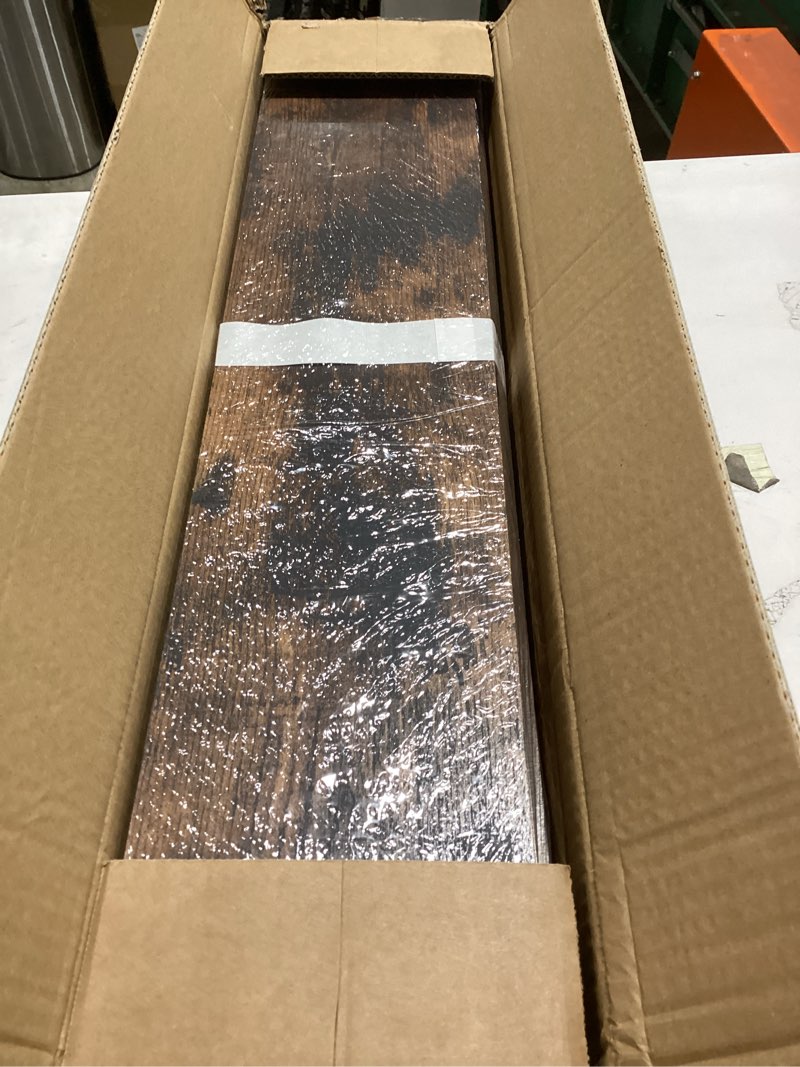 Condition photo showing Good Condition for upsimples floating shelves for wall, 23.6 inch shelves for decor storage set of 6, wall mounted wood shelf for bedroom, living room, bathroom, kitchen, long picture ledge shelves, brown
