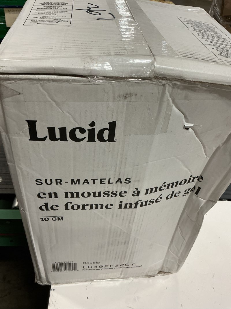 Condition photo showing New/Like New for lucid 4 inch memory foam mattress topper, full size – cooling gel bed topper – preassure-relieving ultra plush feel – ventilated breathable design – certipur certified - dorm room essentials full 4 inch topper only