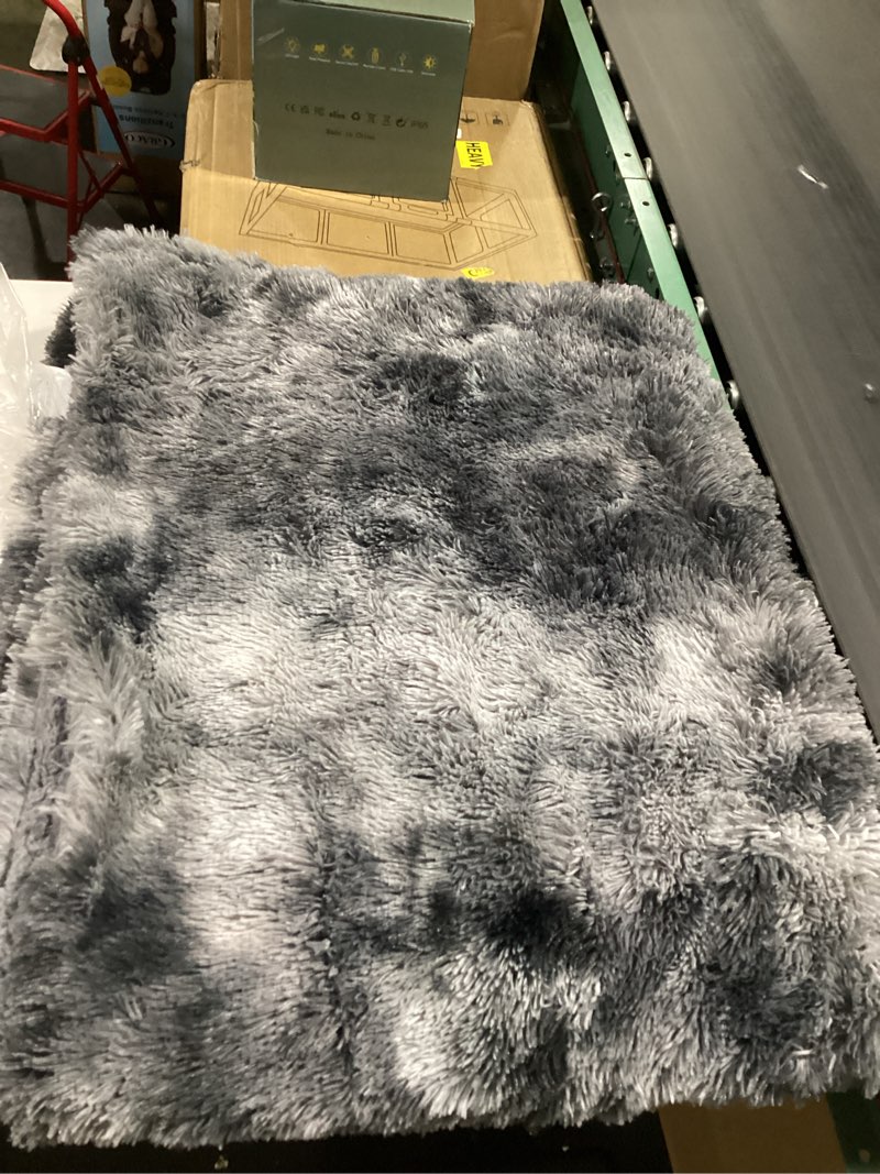 Condition photo showing Good Condition for shag area rugs for bedroom living room,5x8 ultra soft fluffy area rugs for dorm, indoor carpet nursery rugs for kids room home decor,tie-dye grey 5' x 8' (rectangular) mottling grey