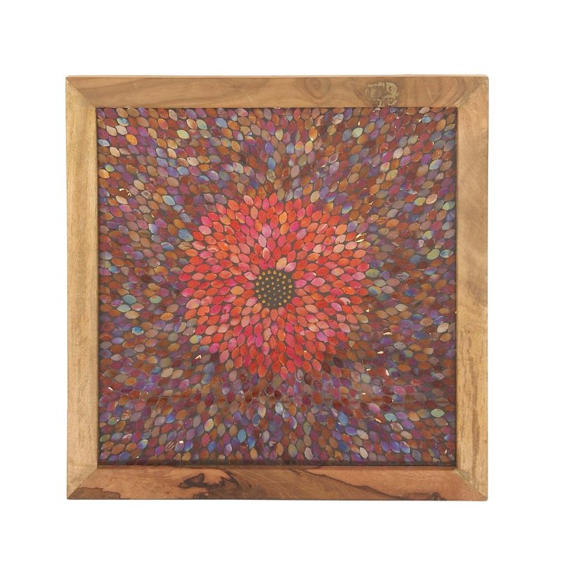 Deco 79 42223 Mosaic Wooden Wall Decor, 24 in x 24 in, Brown/Multi-Color