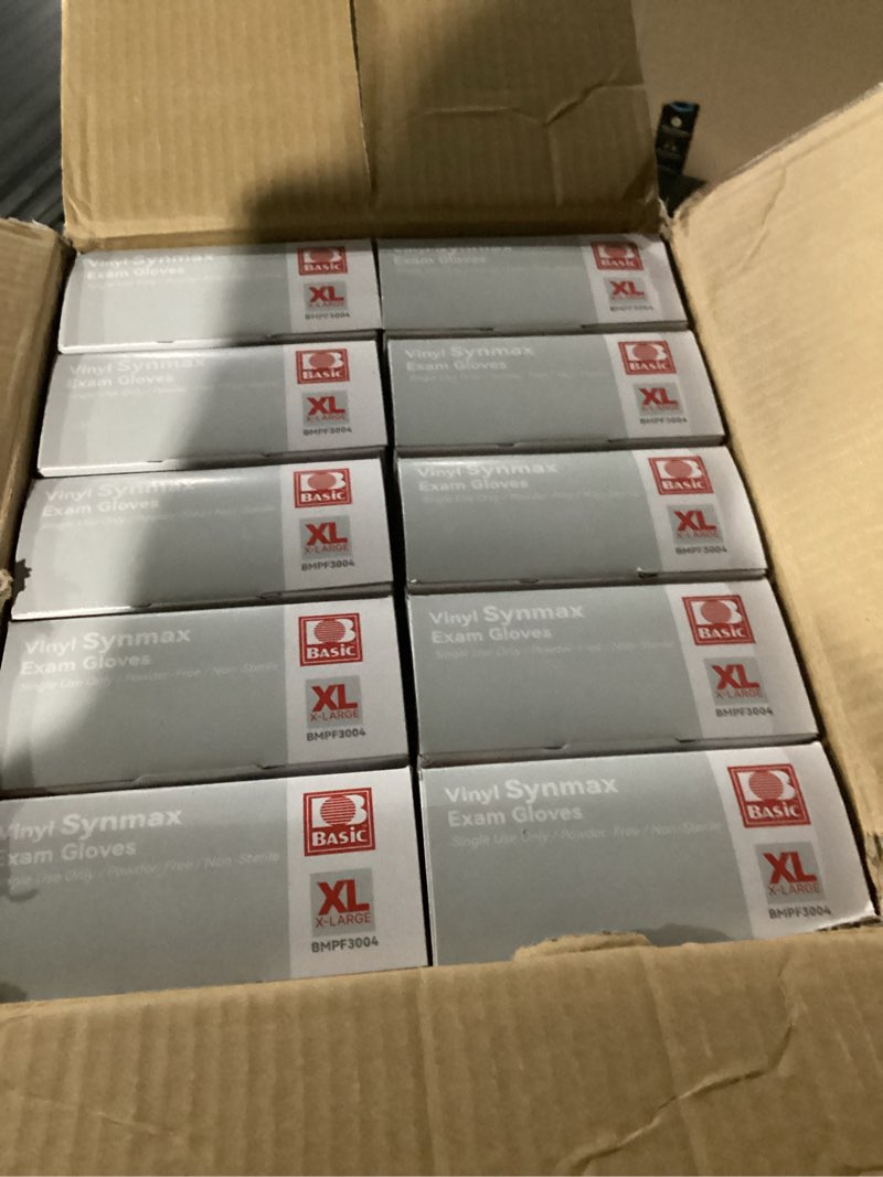 Condition photo showing Good Condition for Basic Synmax Vinyl Exam Gloves Disposable Exam Gloves, 4 Mil, Latex & Powder Free, BMPF-3004?Blue XL Size Case of 1000 X-Large of 1000
