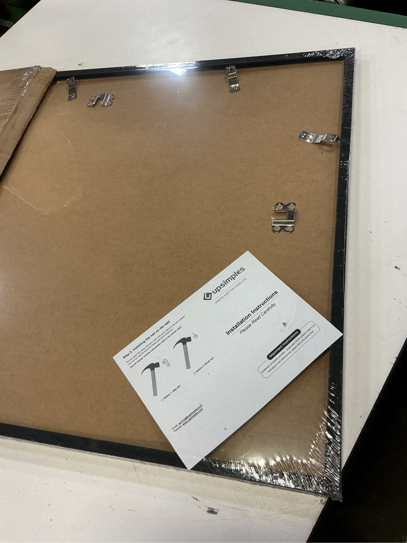 Condition photo showing New/Like New for upsimples 18x24 picture frame, display pictures 16x20 with mat or 18 x 24 without, wall hanging poster frames, black, 1 pack black 18x24