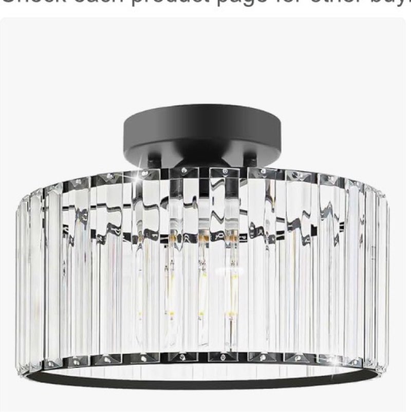 Crystal Ceiling Light Fixture, Modern Semi Flush Mount Ceiling Light, Black Close To Ceiling Light F