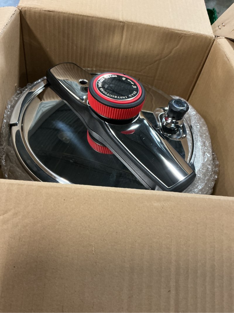 Condition photo showing As Is for 8.46 Quart Pressure Cooker Stainless Steel, Commercial Stove Top Pressure Cooker Pot, One-Hand Locking, Compatible with Gas & Induction, Fast Cooking for Large Meals, Dishwasher Safe 8.5 Quarts