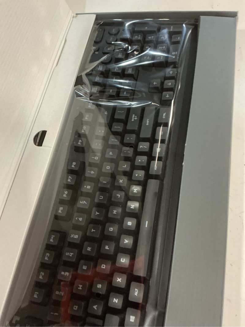 Condition photo showing New/Like New for logitech g213 prodigy gaming keyboard - wired rgb backlit keyboard with mech-dome keys, palm rest, adjustable feet, media controls, usb, compatible with windows – black