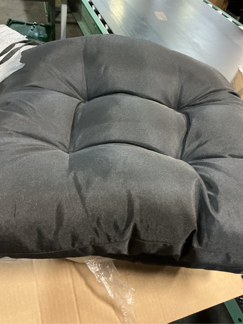 Condition photo showing Good Condition for ipynbap outdoor chair cushions set of 2, patio chair cushions with ties, 17x17+4” tufted outdoor seat cushions, waterproof patio furniture cushions, outdoor dining chair pads, black black 17*17+4”/2pcs