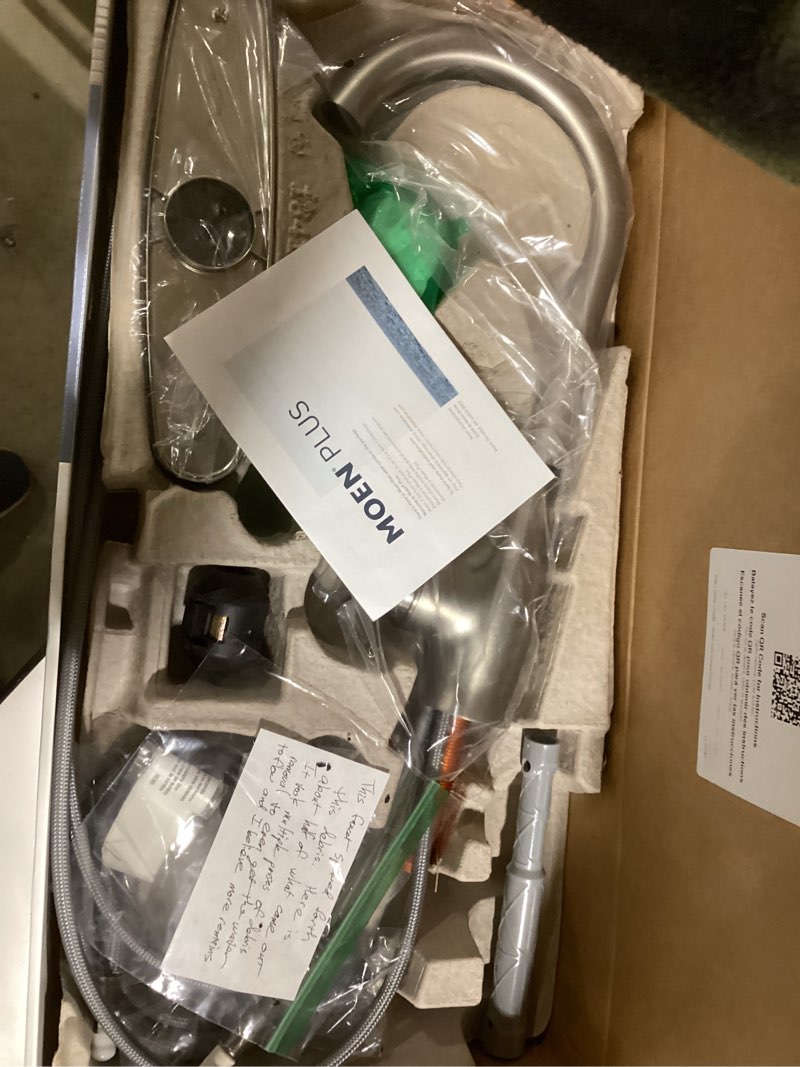 Condition photo showing New/Like New for Moen Kaden Spot Resist Stainless One-Handle Transitional Kitchen Pulldown Faucet with Reflex and Power Clean Spray Technology, 87966SRS