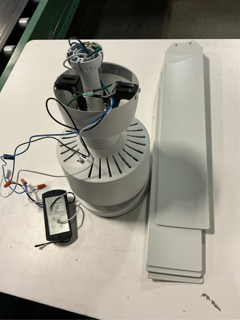 Condition photo showing As Is for   harbor breeze reidsport 44-in matte white with led covered outdoor downrod or flush rds44mw5lr