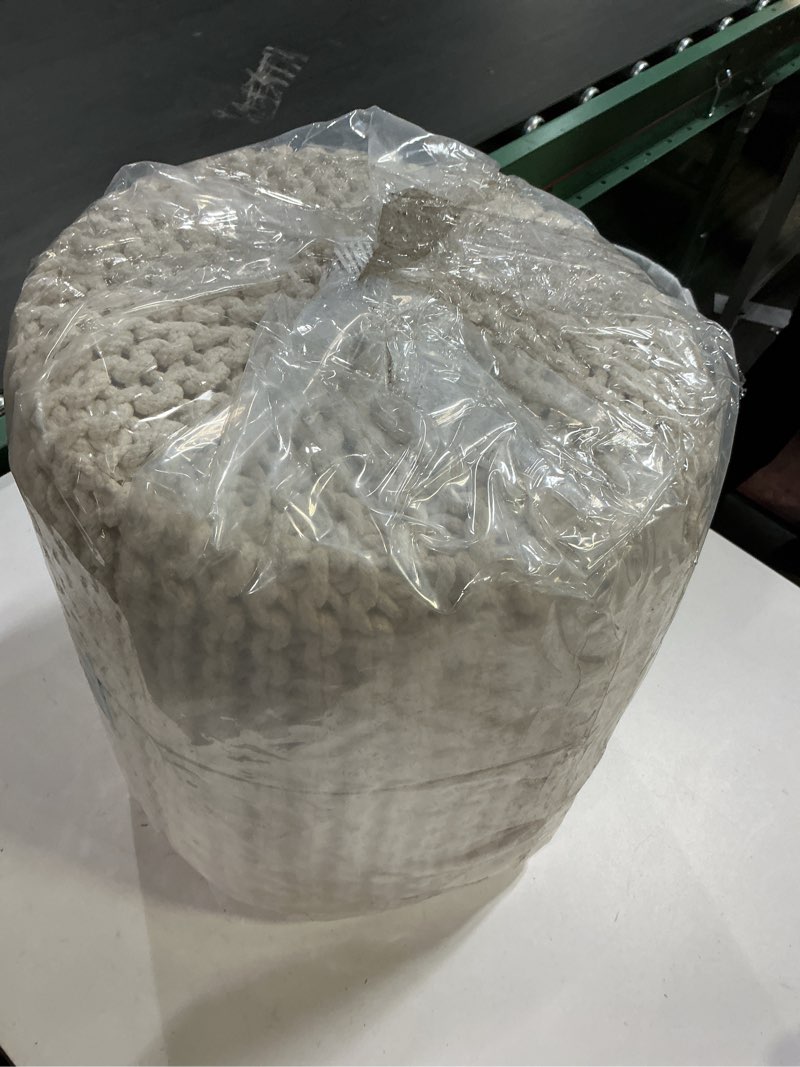 Condition photo showing Good Condition for COTTON CRAFT Braided Round Pouf - Hand Knitted Cotton Cord Cable Dori Cylindrical Floor Pouf - Foot Stool - Ottoman - Footrest - Accent Seat - Living Room Bedroom Dorm Décor - 15 Round x 16 H - Ivory 15"D x 15"W x 16"H Ivory - Cylindrical