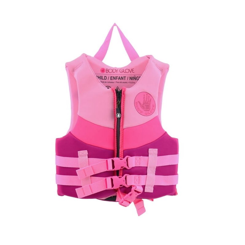 body glove child's neoprene pfd life jacket and vest, girl, 33-55 lbs., pink