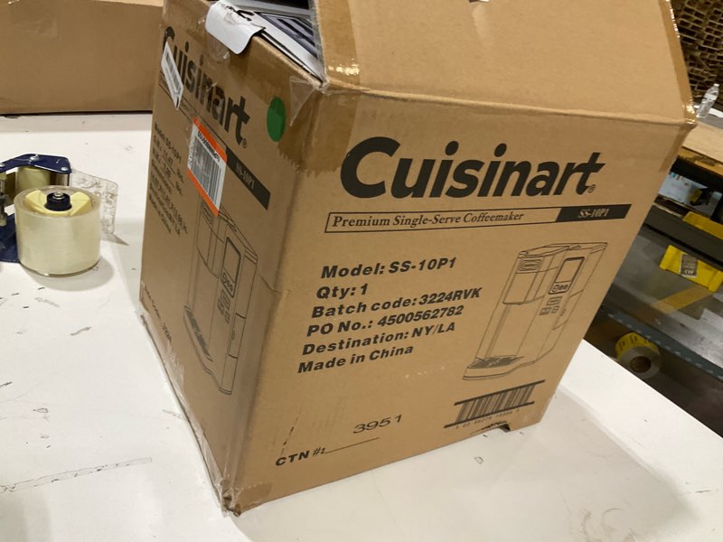 Condition photo showing As Is for cuisinart coffee maker, single serve 72-ounce reservoir pod coffee machine, programmable brewing & hot water dispenser, 3 cup-size settings, stainless steel, ss-10p1, silver