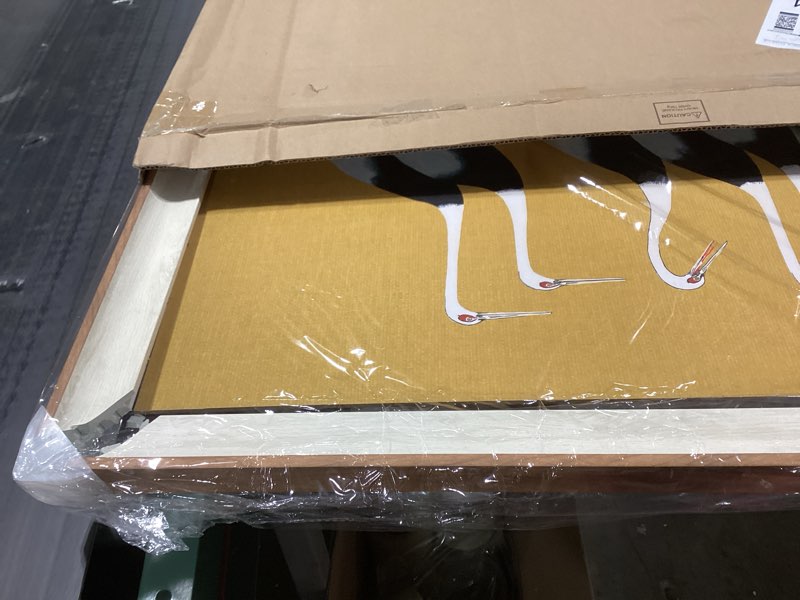 Condition photo showing As Is for VIYYIEA Gold Framed Large Wall Art Canvas Print Home Decor, Vintage Cranes Wall Art for Living Room, Animal Oil Painting Picture, Farmhouse Aesthetic Bathroom Bedroom Decor Seven Cranes 24x36in Seven Cranes 36L" x 24W"