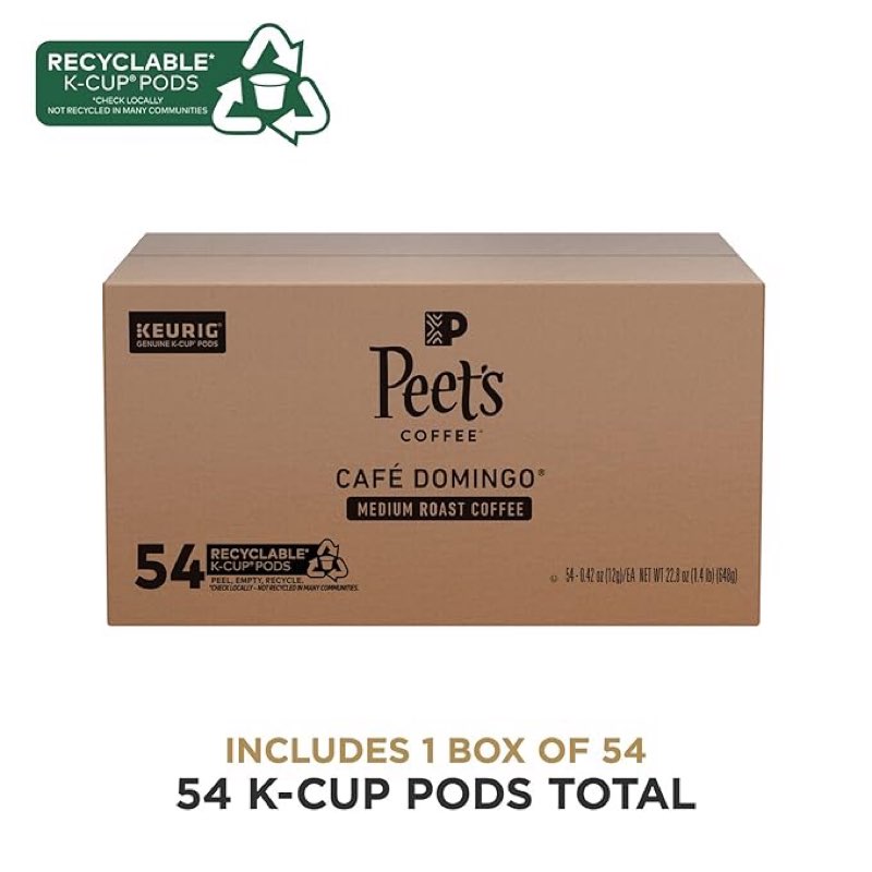 Best by 11/02/25 Peet's Coffee, Medium Roast Keurig K-Cup Pods - Café Domingo 54 Count (1 Box of 54 Pods)